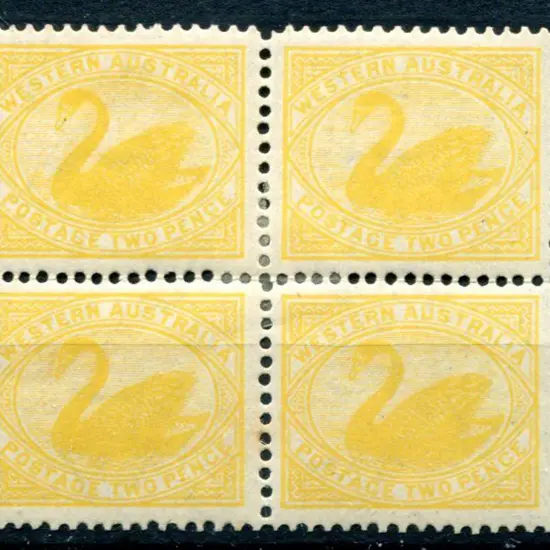 1903 2d yellow block of 4. Centrally hinged with ...