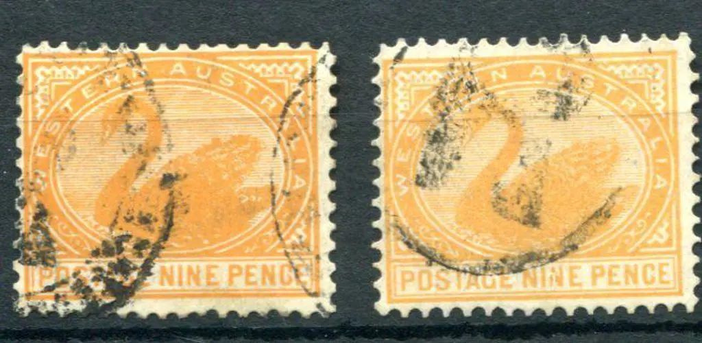 1903 9d yellow-orange with upright & upright ... Image 1++