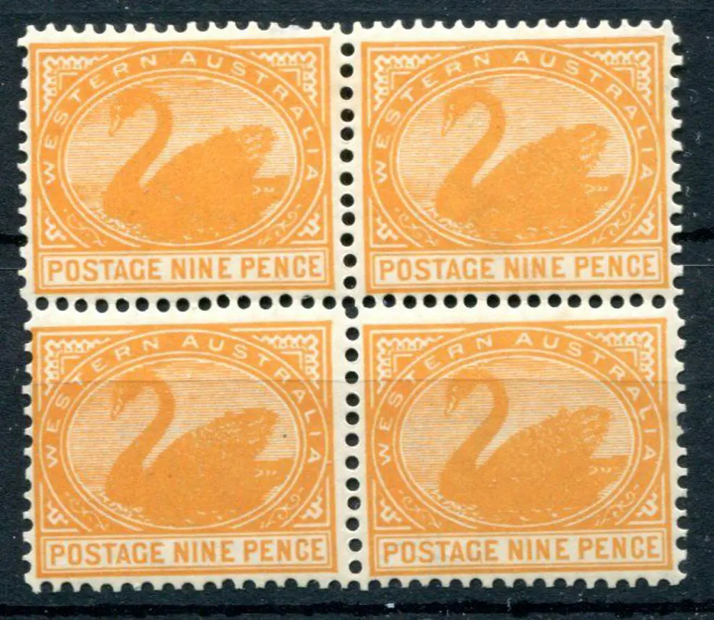 1903 9d yellow-orange with upright wmk. MUH block ... Image 1++