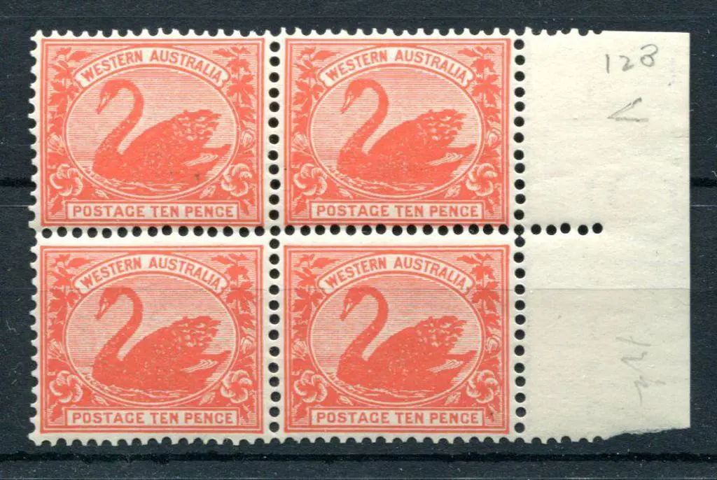 1903 10d red in right marginal block of 4. Fresh ... Image 1++
