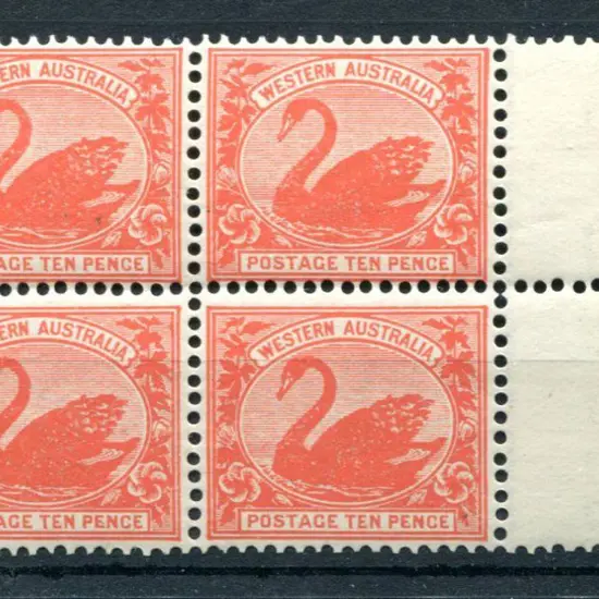 1903 10d red in right marginal block of 4. Fresh ...