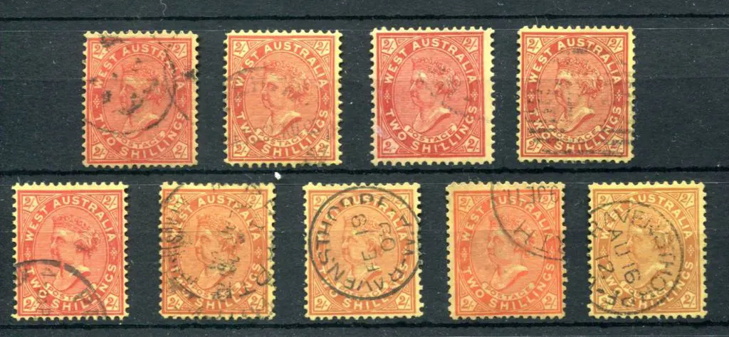 1902-11 2/- QV shades with 2 sideways wmk & 7 with ... Image 1++