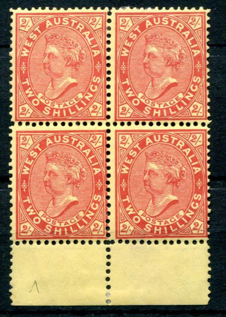 1902 2/- bright red/yellow in bottom selvedge ... Image 1++