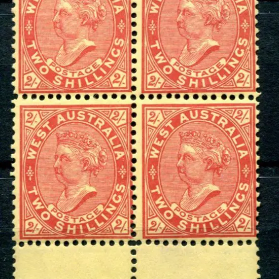 1902 2/- bright red/yellow in bottom selvedge ...