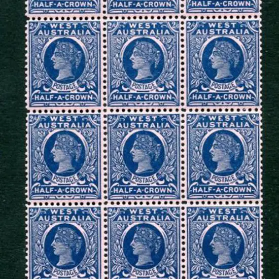 1902 2/6d deep blue/rose block of 18 with 6 rows ...