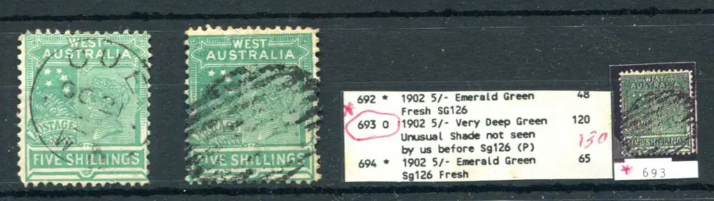 1902 5/- emerald-green in two shades. Normal fine ... Image 1++