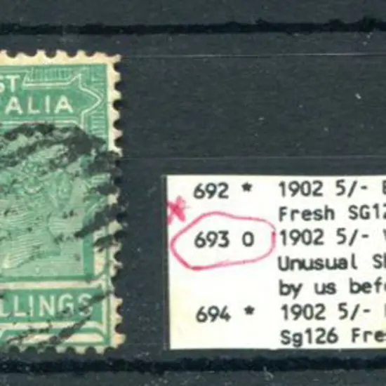 1902 5/- emerald-green in two shades. Normal fine ...