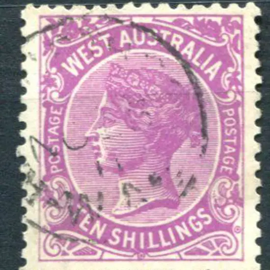 1910 10/- bright purple. Fine used by indistinct ...