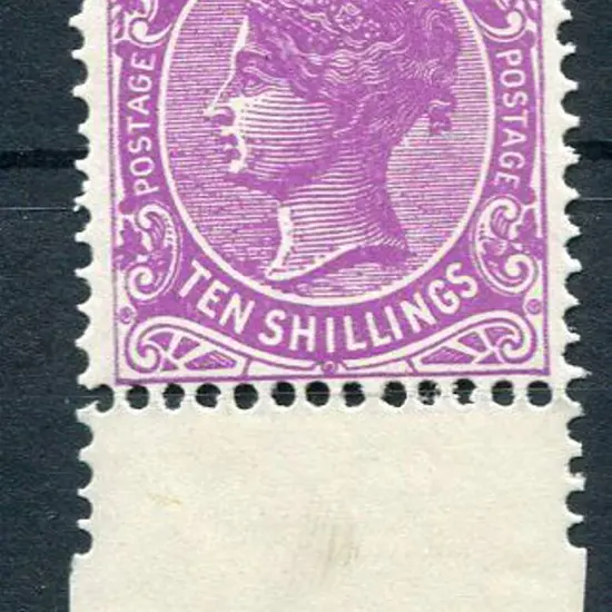 1910 10/- bright purple with bottom selvedge. ...