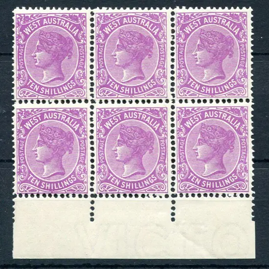 1910 10/- bright purple in bottom selvedge block ...