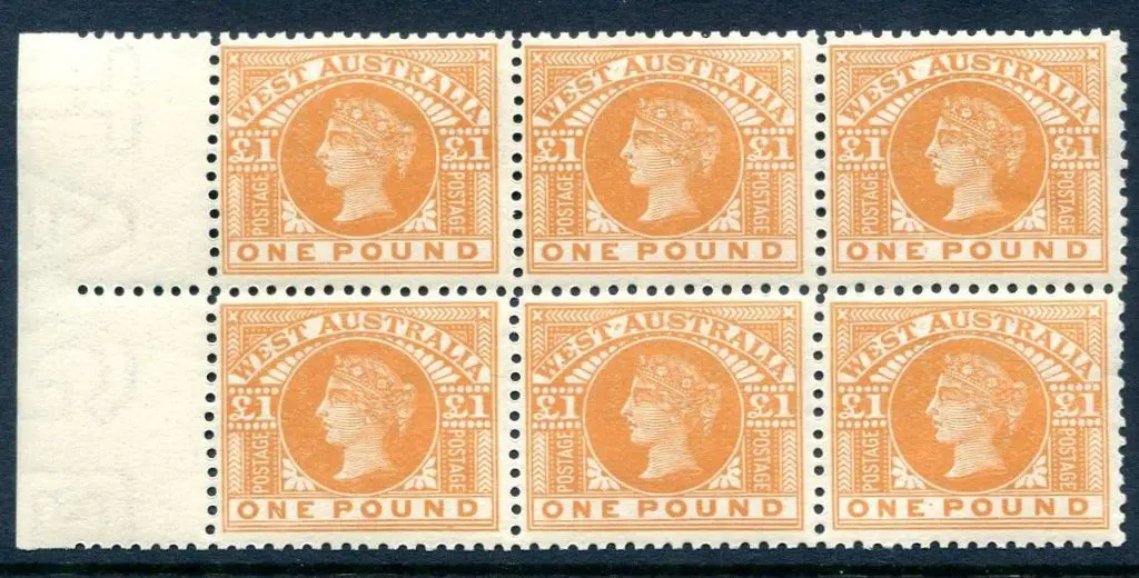 1909 £1 orange. Superb MUH left selvedge block of ... Image 1++