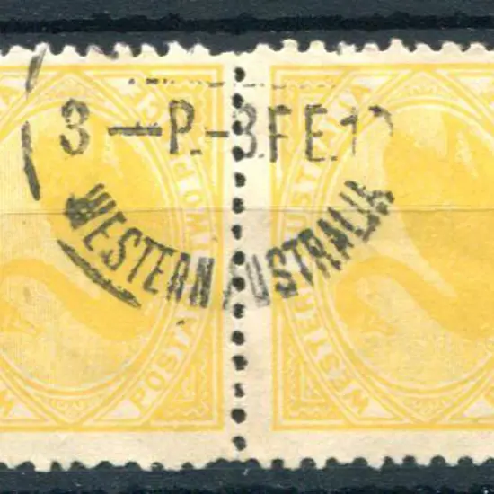 1902 2d yellow pair with double perfs at base. F/U ...