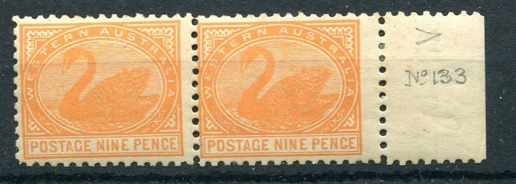 1902 9d yellow-orange marginal pair. MVLH, even ... Image 1++