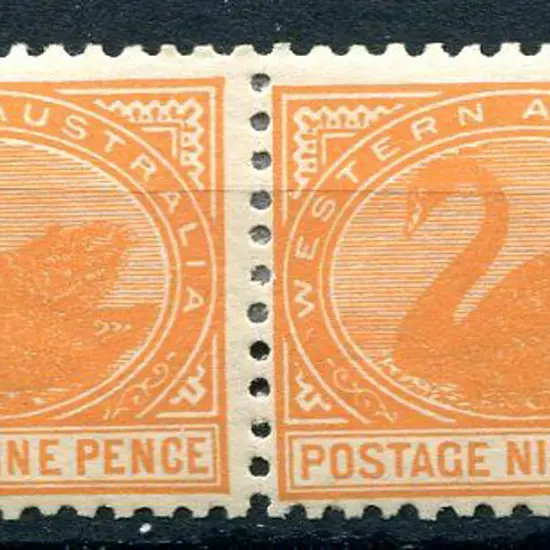 1902 9d yellow-orange. Horiz MLH reinforced pair, ...