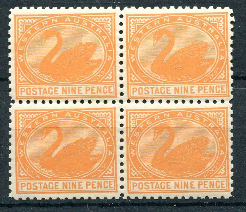1902 9d yellow-orange. Fresh MUH/MLH block of 4 ... Image 1++