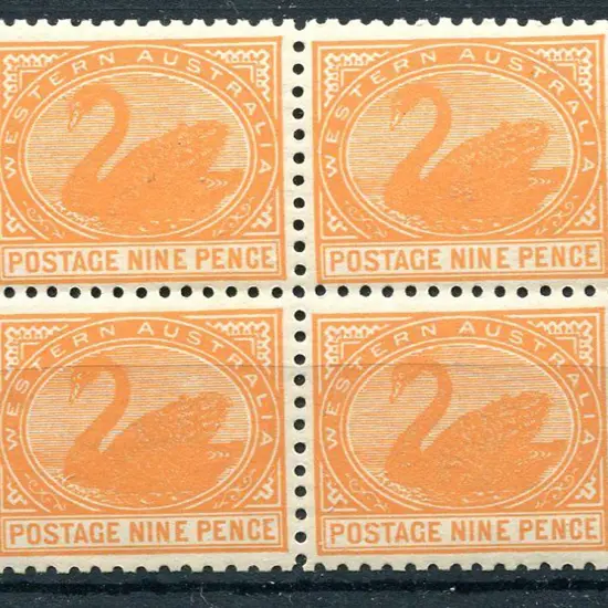 1902 9d yellow-orange. Fresh MUH/MLH block of 4 ...