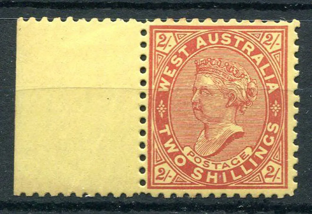 1902 2/- bright red/yellow with left selvedge. ... Image 1++