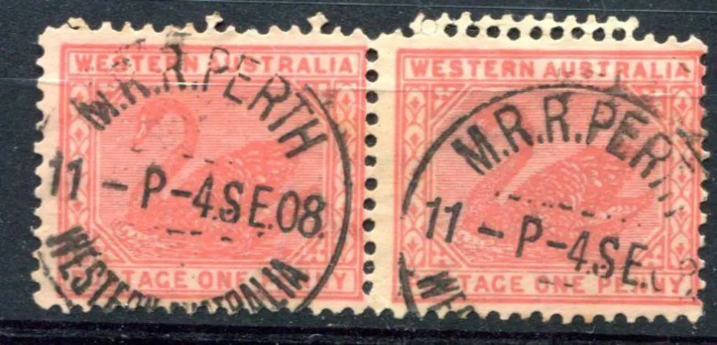 1905/12 1d rose-pink pair with crown/A wmk & part ... Image 1++