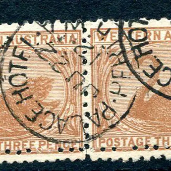 1906 3d brown horiz pair with double perfs at ...