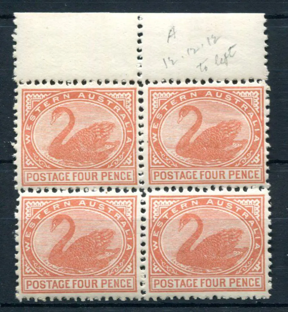 1905/12 4d bright red-brown block of 4 with top ... Image 1++