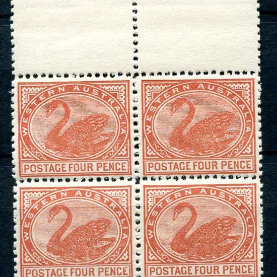 1910 4d bright brown-red. MUH top selvedge block ...