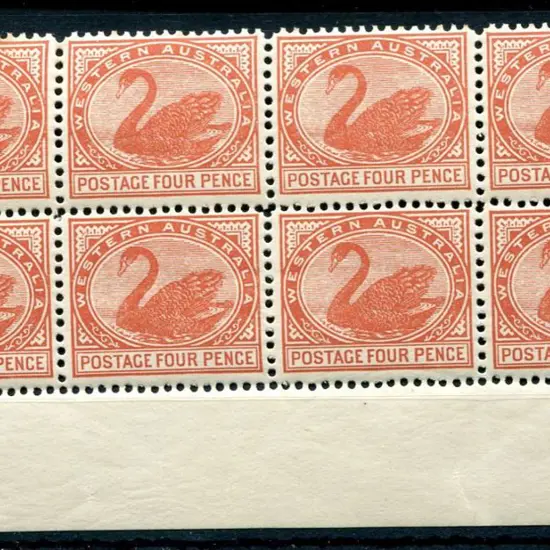 1910 4d bright brown-red in lower selvedge block ...