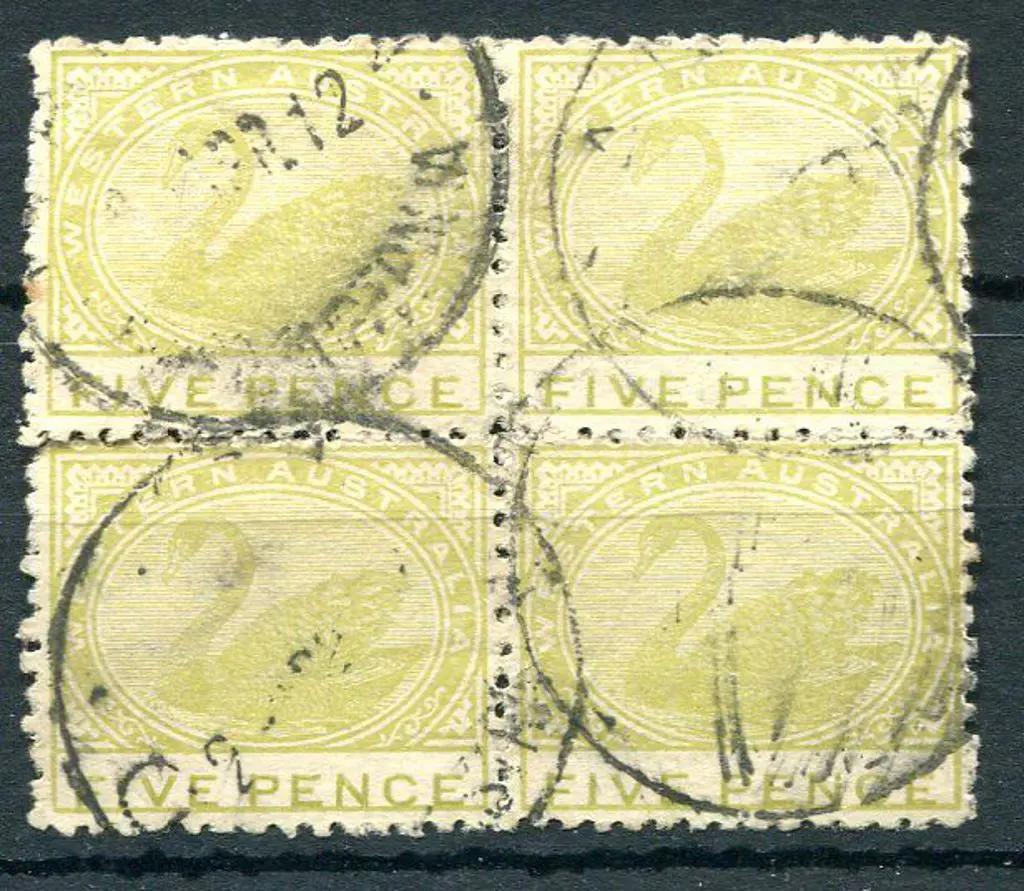 1912 5d pale greenish yellow. Used block of 4 with ... Image 1++