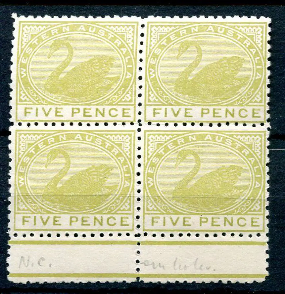 1912 5d pale greenish yellow block of 4 with ... Image 1++