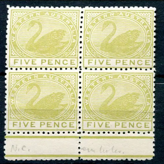 1912 5d pale greenish yellow block of 4 with ...