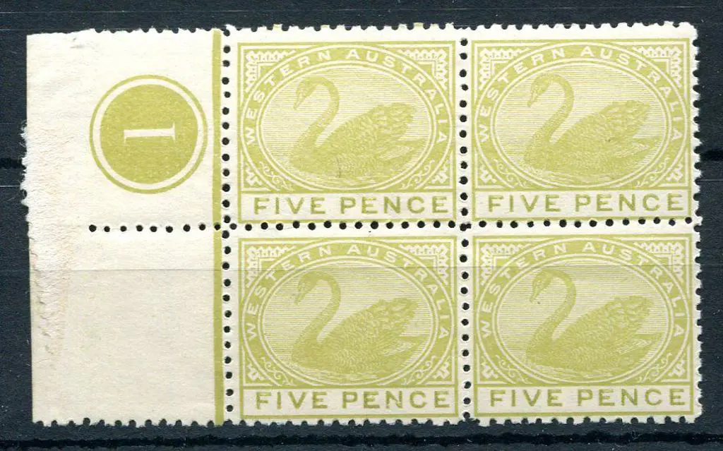 1912 5d pale greenish yellow in Plate 1 selvedge ... Image 1++