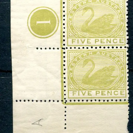 1912 5d pale greenish yellow in Plate 1 lower left ...