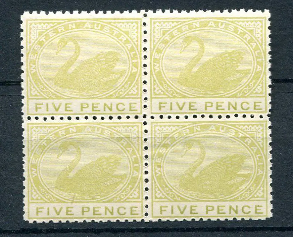 1912 5d pale greenish yellow block of 4. Fine MUH. ... Image 1++