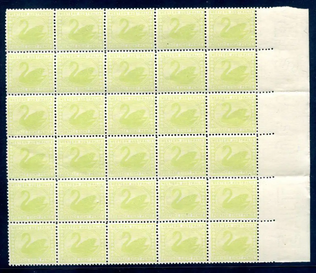 1912 8d apple-green left hand selvedge block of 30 ... Image 1++