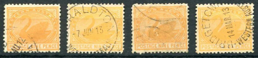 1912 9d yellow-orange with upright & upright ... Image 1++