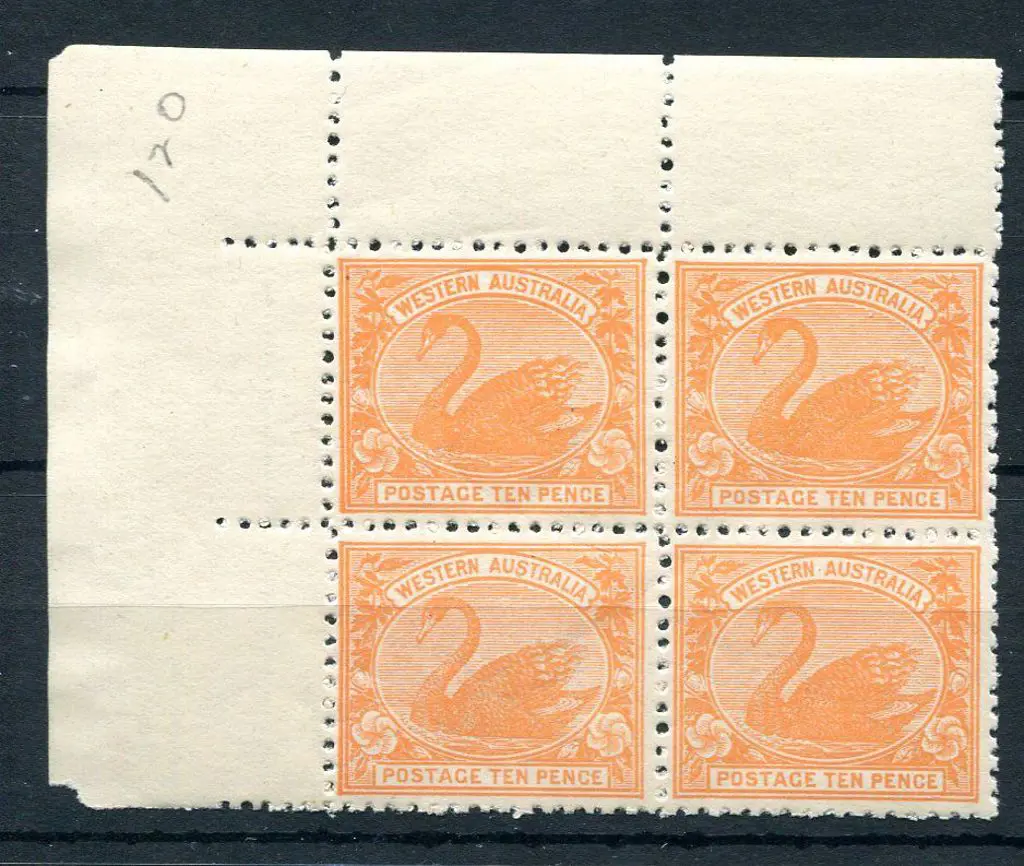 1910 10d rose-orange. Top left selvedge corner ... Image 1++