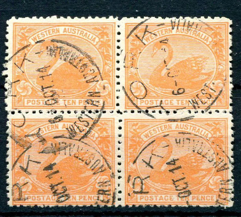 1910 10d rose-orange block of 4. Fine used with ... Image 1++