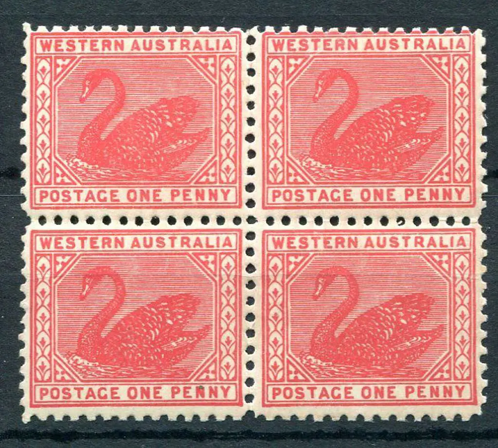 1906 1d carmine-red block of 4 with upright wmk. ... Image 1++