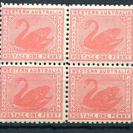 1906 1d carmine-red block of 4 with upright wmk. ...