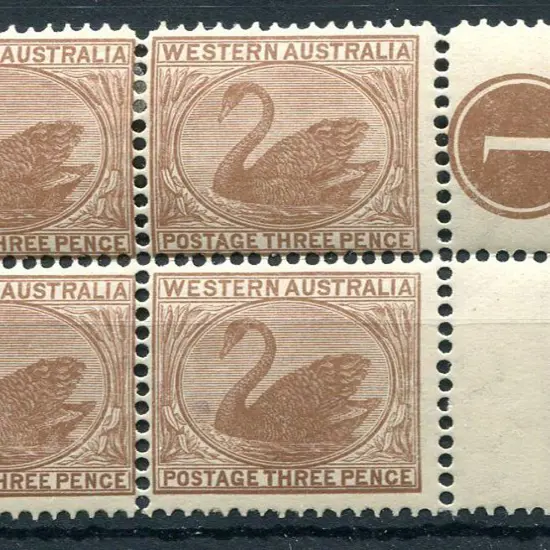 1906 3d brown in plate 1 block of 4 with selvedge ...