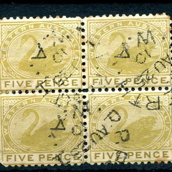 1905 5d pale olive bistre. Used block of 4 with ...