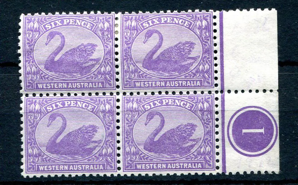 1912 6d bright violet in Plate 1 marginal block of ... Image 1++