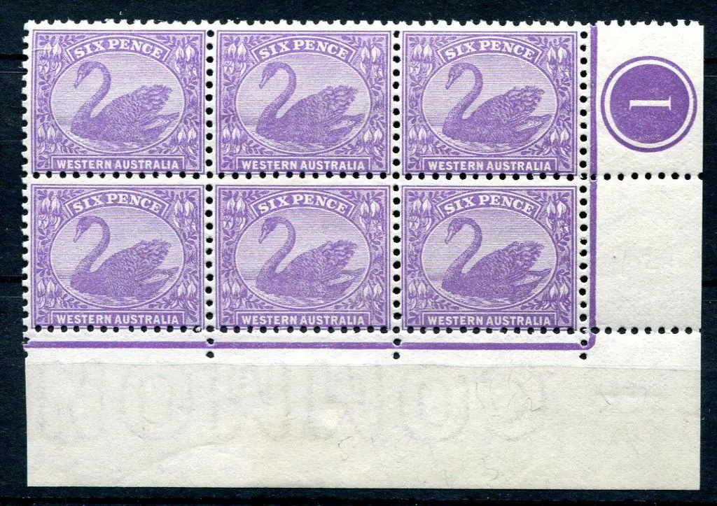 1912 6d bright violet lower right, Plate 1 corner ... Image 1++
