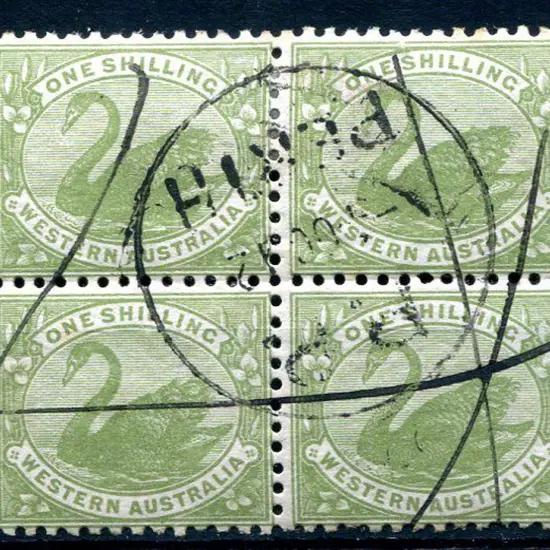 1912 1/- sage-green block of 4. Used with PP Perth ...