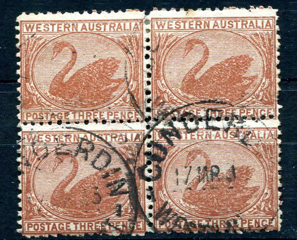 1912 3d brown, perf 12½. Block of 4 on thin ready ... Image 1++