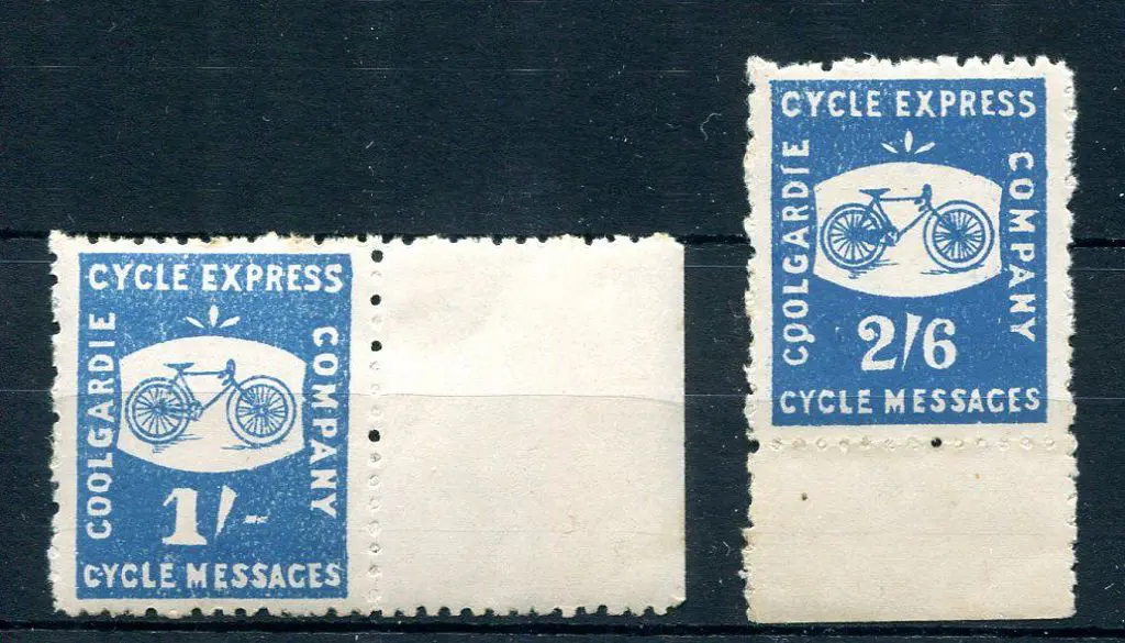 1893 1/- & 2/6d Coolgardie Cycle Express marginal ... Image 1++