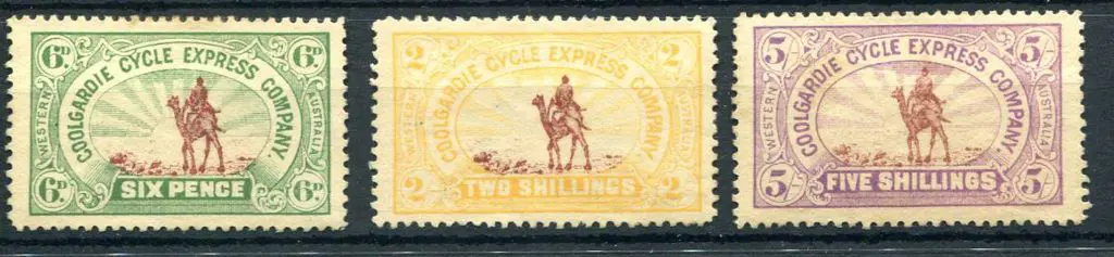 1896 6d, 2/- & 5/- Coolgardie Cycle Express camel ... Image 1++