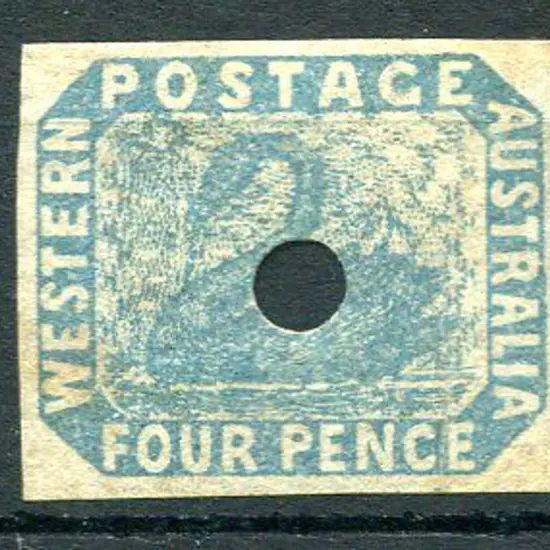1854 4d blue with 4mm puncture. Imperforate with ...