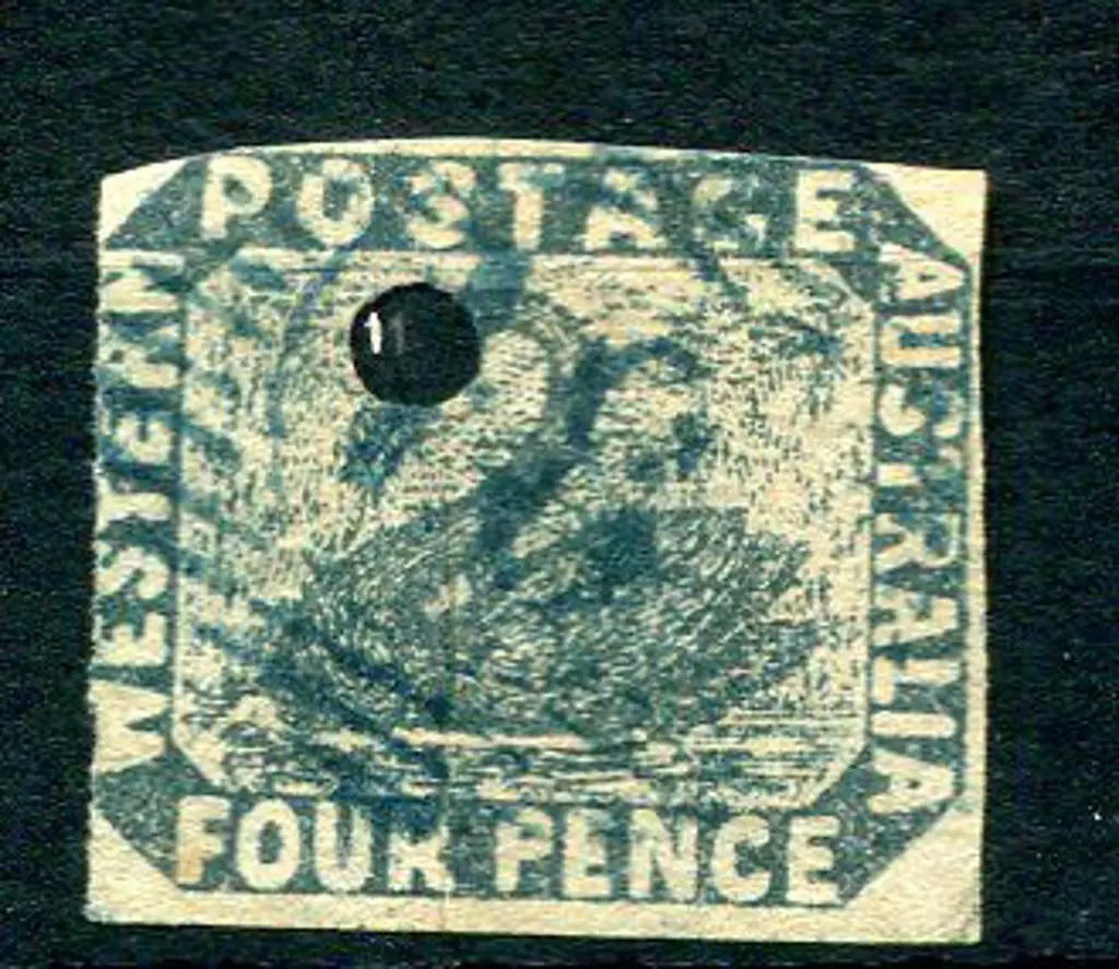 1854 4d deep dull blue with 3mm puncture & used ... Image 1++