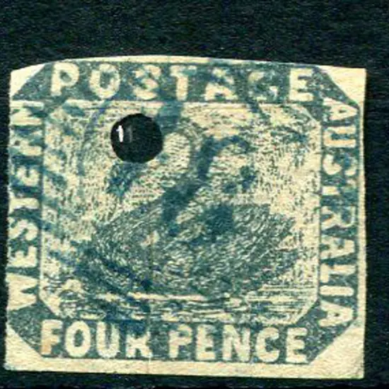 1854 4d deep dull blue with 3mm puncture & used ...