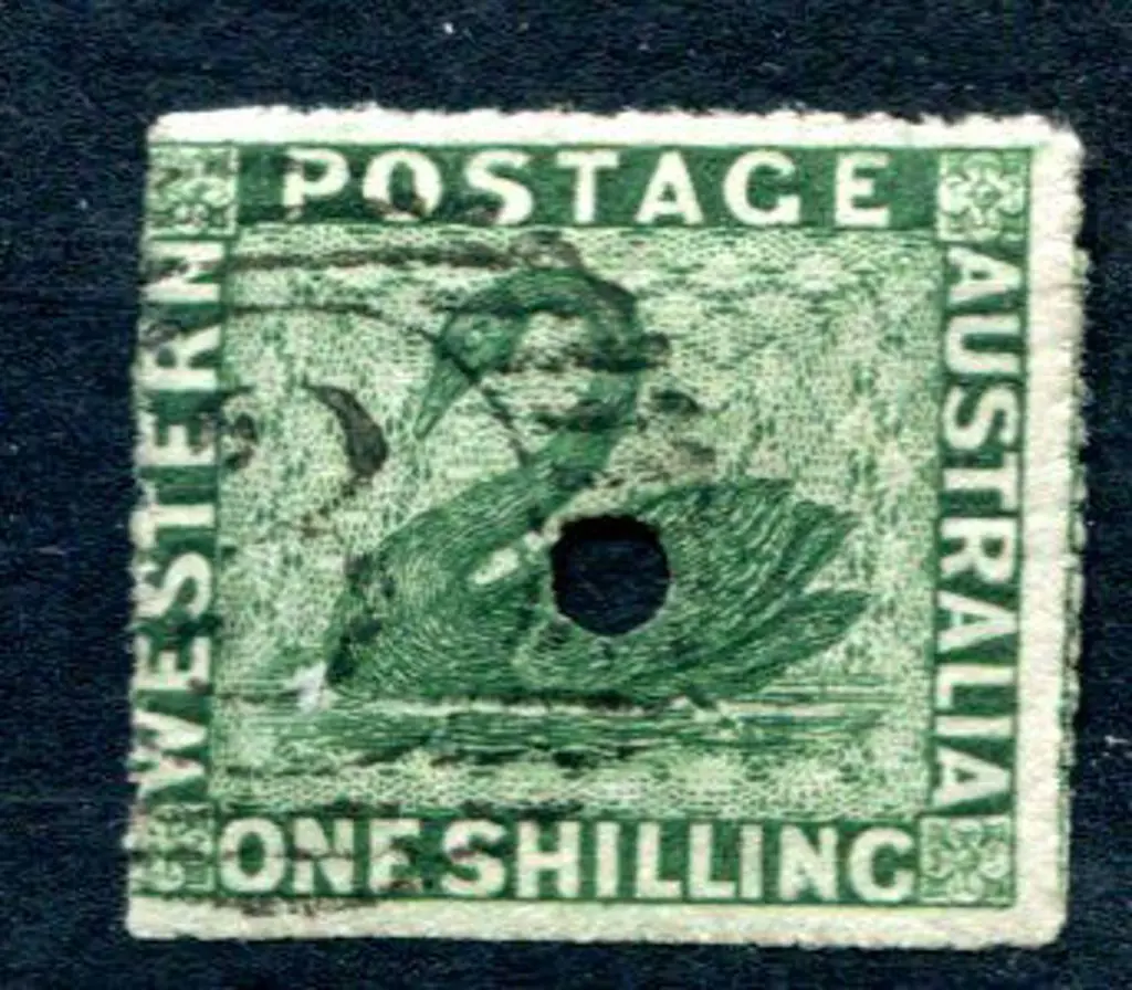 1861 1/- deep green with commissariat puncture. ... Image 1++